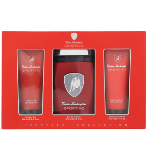 Lamborghini Sportivo Gift Set 125ml EDT Spray + 100ml Shower Gel + 100ml Aftershave Balm
